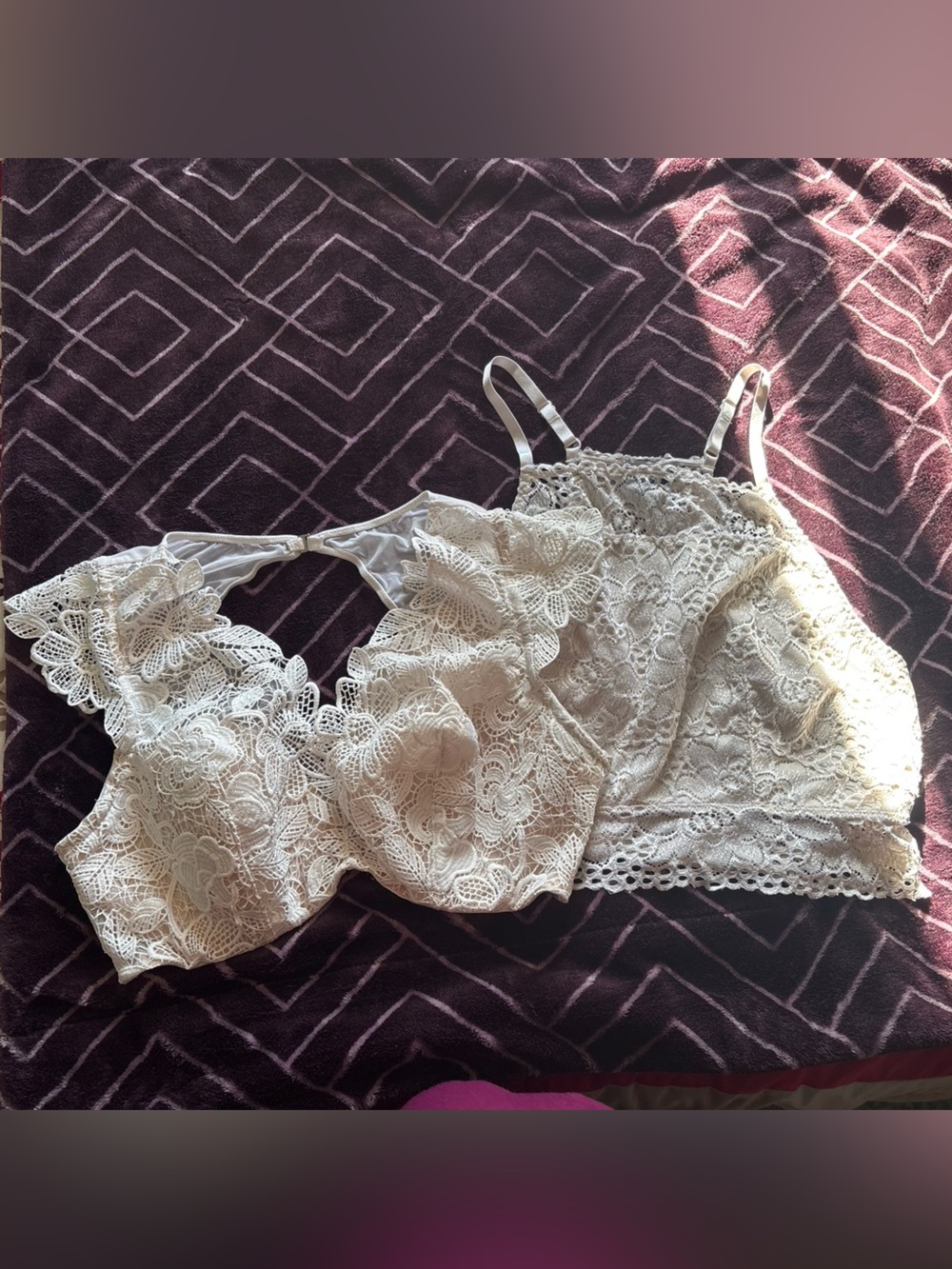Lace Bralette Tank Top - Cream and VS bra